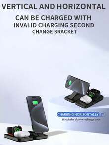 Four-In-One 15W Wireless Charging Station With Three Charging Ports, Compatible With IPhone 16/15/14/13/12, Pro Models, And  Watch Series 10/9/8/SE. - Black - View 6