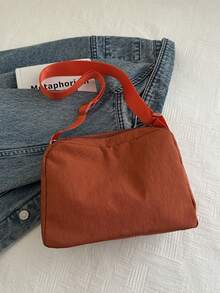 1pc Solid Color Polyester Casual Zipper Crossbody Bag, Suitable For Women's Daily Use - Orange - View 7