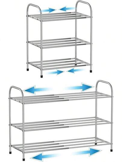 3 Tier Expandable Shoe Rack Closet, Stainless Steel Shoe Shelf, Strong Weight Capacity Shoes Organizer, Easy To Install And Saving Space Standing Shelf With Sturdy Frame(3 Tier)