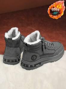 Men's High-Top Leather Boots, Autumn/Winter New Arrival, Thermal Lined, Thick Sole, Increased Height, Non-Slip, Round Toe, Lace-Up, Side Zipper, Plus Size 46, Men's Boots, Mid-Calf, Fashion , Outdoor, Party, Street Style, Men's Outdoor Hiking Boots, Leather, Waterproof, Oil-Resistant, Men's Leather Shoes, Outdoor, Fashionable, Sports, Men's Anti-Puncture Anti-Crush Work Boots, Outdoor Desert Boots, Motorcycle Boots, Warm Fur Boots Suitable For -40°C - Grey - View 9