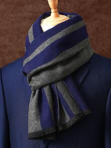 1pc 180*30cm Business Printed Scarf For Autumn/Winter Outdoor, Colorblock Pattern, Fashion Windproof Neck Warmer, Classic Men Business Gift Luxury Faux Cashmere Scarf, Christmas Gift Men AccessoriesMen Scarves - Multicolor - View 29