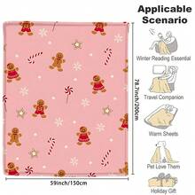 1 pieza Manta de franela con diseño de hombre de jengibre rosa navideño, bastón de caramelo, copos de nieve y lunares, 280 g/m², manta de tiro, manta para cama, tapiz, alfombra, resistente al desgaste, no suelta pelo, no se descascarilla, no se descolora, adecuada para decoración del hogar, las cuatro estaciones, decoraciones de invierno, decoración de dormitorio, artículos de decoración de habitación, decoración de sala de estar, manta de picnic, regalos para mejores amigos, cama.