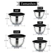 Kit 5 Stainless Steel Salad Bowls With Plastic Sealing Lid - Nhiều màu - Xem 5