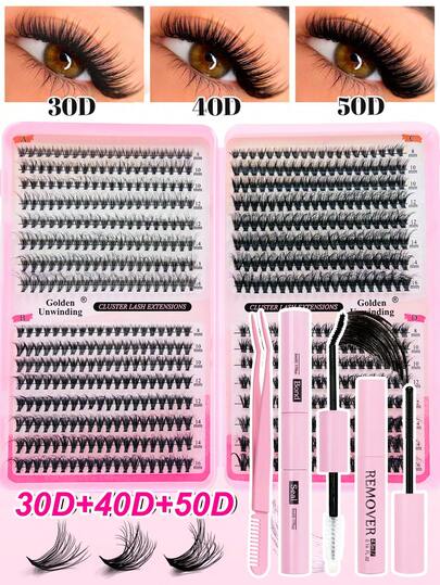 640 pezzi Kit per estensioni ciglie, Kit fai-da-te per estensioni ciglie individuali, grappoli di ciglie con curvatura D, grappoli di ciglie con colla per ciglie, rimozione e sigillante per ciglie e pennello applicatore per applicazione fai-da-te a casa (30D-40D-50D) Kit grappoli di ciglie, ciglie finte, ciglie, ciglie finte