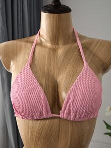 Bellisia 夏季海滩纯色露背三角比基尼套装（含沙滩裙） - 粉色 - 查看 2