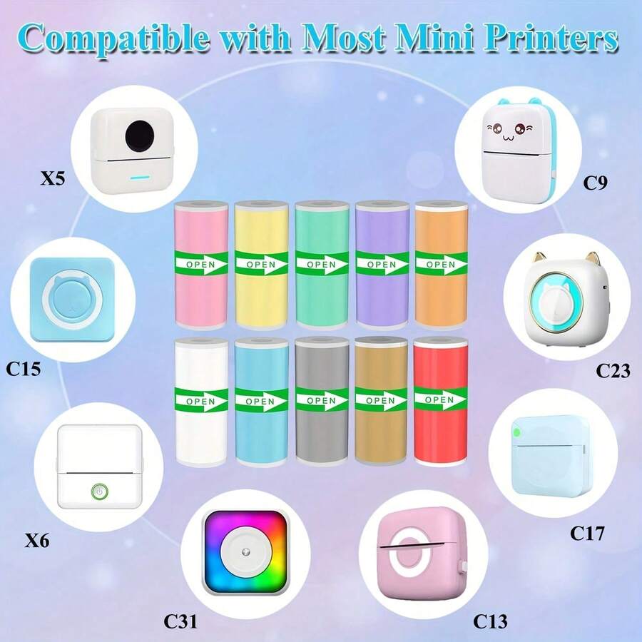 10/20 role de hârtie de imprimare autoadezivă colorată, hârtie de imprimare color autoadezivă 57 mm x 25 mm pentru mini imprimante portabile și accesorii pentru camere foto pentru fotografii, DIY, note, note