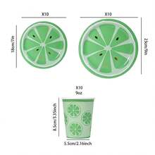 10/20/30 piezas, Platos de papel con limón verde, platos desechables de 7 pulgadas/9 pulgadas con puntos dorados, vasos de papel de 9 onzas, conjunto de platos y vasos de papel con frutas de verano, vajilla de fiesta con frutas cítricas para decoración de mesa de cumpleaños de bebé y ducha