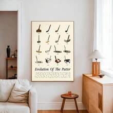 1 幅带框/无框高尔夫球杆演变史 1 号木杆 铁杆 复古帆布海报 运动比赛墙壁艺术印刷 极简主义男人窝男孩房间美学装饰画 适用于公寓、客厅、卧室、现代家居装饰 - 彩色 - 查看 4