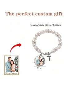 Custom Rosary Bracelet With Picture And Name, Personalized Cross Bracelet, Unisex, Customized Christian Catholic Gift, Heat Transfer Rosary Metal Jewelry Bracelet, Heat Transfer Cross Diy Drawing Bracelet, Gift For Classmates, Family And Friends, Holiday Gift - Multicolor - View 10