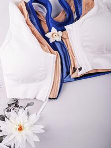 6-Pack Plus Size Women's Wire Free Bra, Posture Correction Solid Color Seamless Sports Bra, Breathable Comfortable Yoga All-Day Wear, Summer Plus Size - 彩色 - 查看 3