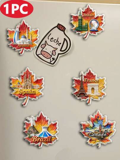 1 Stück Ahorn-Blatt Kühlschrankaufkleber 2D Acryl Transparentes Design mit ikonischer Toronto Skyline, bunten Herbstblättern und nationalen Namensbezeichnungen - perfekt für Zuhause, Restaurant Dekoration sowie Feste wie Weihnachten, Halloween, Valentinstag, Muttertag und Abschlussfeiern, Heimdekoration | Lebendiges Blatt Design | Bunter Kühlschrankaufkleber, Kühlschrankaufkleber