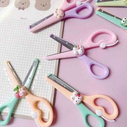 1 Piece, Real-Life Cute Cartoon Small Scissors, Office Notebook Cutting Scissors, Handmade Scissors DIY Paper Cutting Knives, Training Scissors, Protective Scissors, Handmade Scissors, DIY Handmade Projects, Teacher-Recommended Preschool Training Scissors, Multiple Colors Shipped Randomly