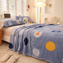 1 件卡通印花人造毛皮柔软温暖毛毯，适用于客厅和卧室装饰，柔软、舒适、温暖，可用作客厅壁挂、卧室装饰、宿舍床上用品、办公室、汽车、旅行、野餐、派对、生日、毕业典礼、所有季节 - 霧霾藍 - 查看 8