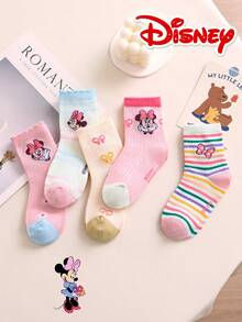 Disney 5/1雙 迪士尼米妮系列圖案糖果色荷葉邊禮物兒童中筒襪，整體可愛風格，適合甜美風格，可愛卡通獨特迪士尼圖案，時尚休閒秋冬舒適透氣學生襪，適合日常穿著、開學、節日禮物 - 白色 - 查看 10