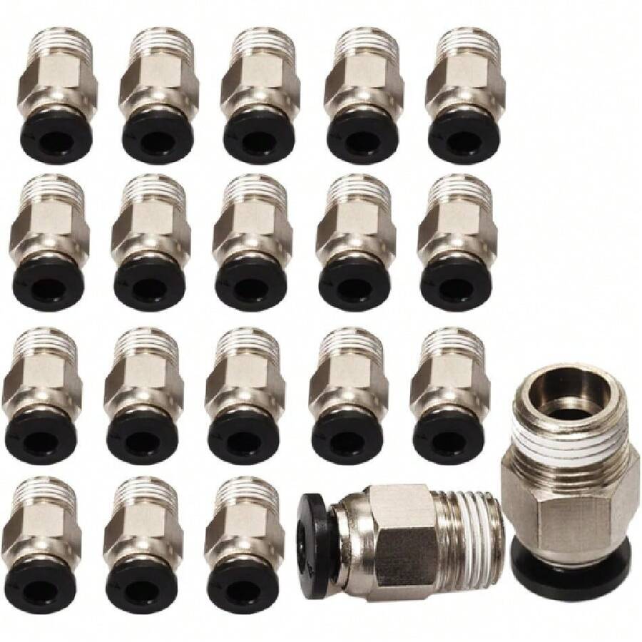 20 PCs PC4-M10 Pneumatic Connector Fittings Bowden Tube Coupler Male Straight Tube Push For E3D-V6 Bowden Extruder Compatible With Ender-3 Ender-3 V2 3D Printers,24273368 - Black - View 1