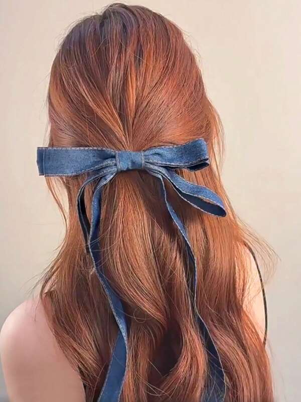 1 buc agrafă elastică cu panglică din material albastru denim pentru femei, agrafă simplă și dulce, accesoriu versatil pentru coafură, cleme cu gheare