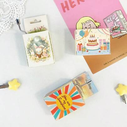 3 علب موسيقية مصنوعة يدويًا من الورق، بنمط أرنب وكعكة جميلة، ديكور صغير محمول وإبداعي، مناسب للزفاف والكريسماس وعيد الميلاد وعيد الصداقة والذكرى السنوية