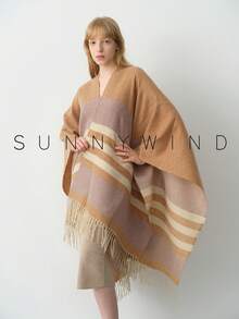 1pc Women's Polyester Striped Soft Casual Shawl, Suitable For Everyday Wear In Autumn/Winter