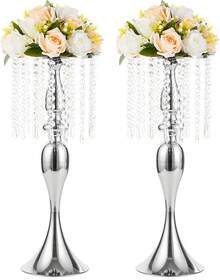 NUPTIO - 2 piezas de centros de mesa plateados para boda, floreros para arreglos florales artificiales, 35 de alto, jarrón de metal y cristal, para boda, aniversario, ceremonia,, hotel - Plateado - Ver 13