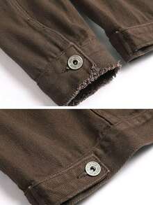 Classic Men's Denim Jacket Retro Men's Ripped Casual Denim Jacket Turn-Down Collar Single-Breasted Men's Denim Coat - Cà phê nâu - Xem 6