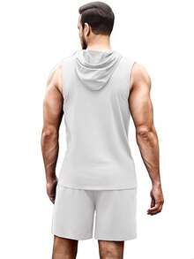 Conjunto De Chor Camiseta Para Hombre Casual Chaleco y pantalones cortos deportivos,  Conjunto Chalecos para hombre Deportivo Casual Sin Mangas - Blanco - Ver 3