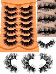 7 Pairs New Arrival Russian Volume Cat Eye Mink False Eyelashes, Natural DD Curl Fluffy Faux Mink Lashes, Drama Curly Mink Lash Extensions, Handmade For Natural Look - 交叉睫毛 - 查看 1