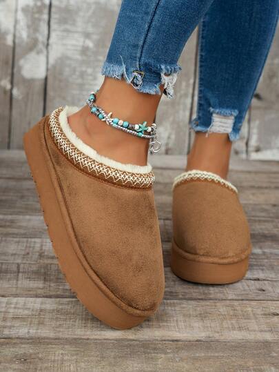 Fashionable Plush Warm Minimalist Solid Color Indoor Outdoor Travel Vacation Home Slippers