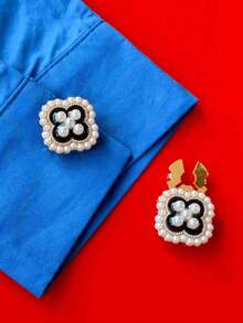 1pc/2pcs Button Cover For Shirt Pearl Cufflinks Covers Flower Sleeve Button Clip On Button For Dress Wedding Tux Decoration Button Clothing Accessories Gifts And Party(The Shape Of The Petals Is Random)) - Gold-four Leaves - View 3