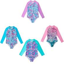 Traje de Baño Diseño Escamas De Una Pieza Manga Larga para Niñas - Celeste - Ver 7