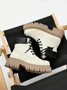 SLnU3 3pcs Men's Fashion High-Quality Casual Thick-Sole Elevated Boots, Dopamine Color, Minimalist Design, Punk Hip-Hop British Street Style, Versatile For All Seasons - White - View 7