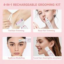 Mother's Day Gift 4-In-1 Portable USB Rechargeable Women's Shaver Facial Nose Leg Hair Body Shaping Set Pain-Free Electric Hair Remover - 白色 - 查看 4