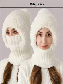 Women's Winter Balaklava Hat With Face Cover And Plush Earmuffs - Soft And Warm, Fully Covers The Face And Head, Elastic Opening For Easy Wearing Of Glasses/Hats, White, Hand Washable, Perfect For Skiing, Cycling, And Outdoor Activities - A Versatile Winter Accessory With A Plush, Warm Lining - Multicolor - View 11