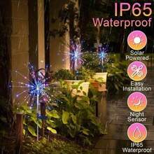 4pcs High Quality Solar Outdoor Lawn Light, Firework-Shaped Light To Illuminate Your Garden Courtyard - 8 Adjustment Modes, DIY Creative Light, Suitable For Path Villa Decoration, Outdoor Lighting, Festival Decoration, Christmas Decoration Solar Firework Light