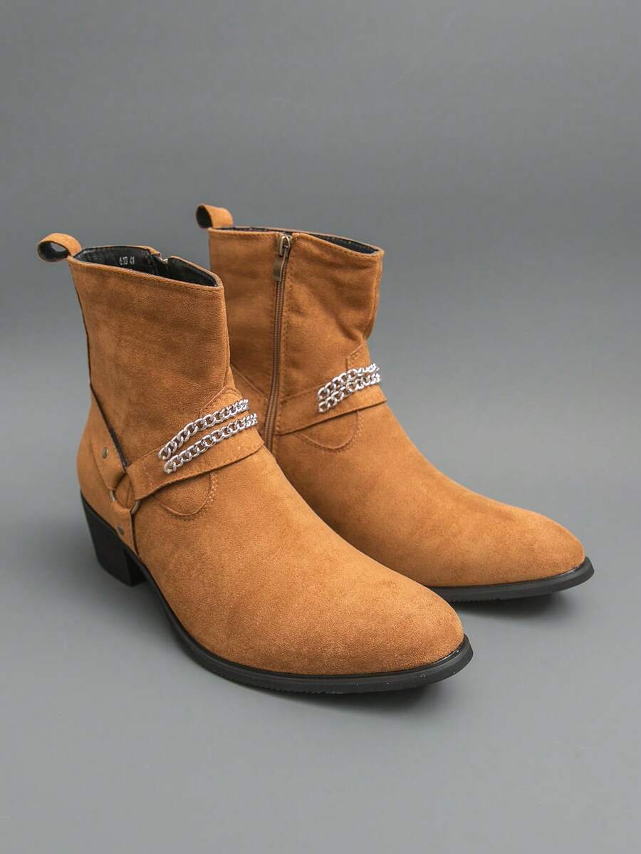 Vintage Versatile Solid Color Western Style Embroidered Chelsea Boots, Cowboy Boots, Suitable For Holidays And All Seasons - Yellow - View 1