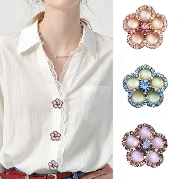2 Pieces Luxury Flower Rhinestone Button Set Elegant Shirt Button Accents For Men And Women Also Functions As Cufflinks Multiple Colors Available No Sewing Required-Wear Instantly In 3 Seconds Perfect For Everyday Wear And Special Occasions Ideal Business Or Holiday Gift
