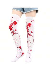 1 Pair Halloween Bleeding Socks, Bat Socks, Holiday Costume Props, COS Makeup Party, Skull Pattern Knee-High Blood Socks - Multicolor - View 10