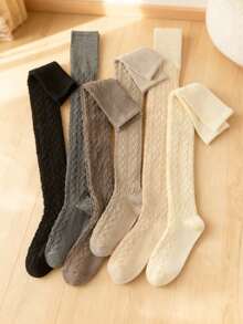 1 Pair Of Stockings/Over-The-Knee Socks, Autumn And Winter Thickened Warm Calf Socks, Twist-Shaped Design, Versatile Colors