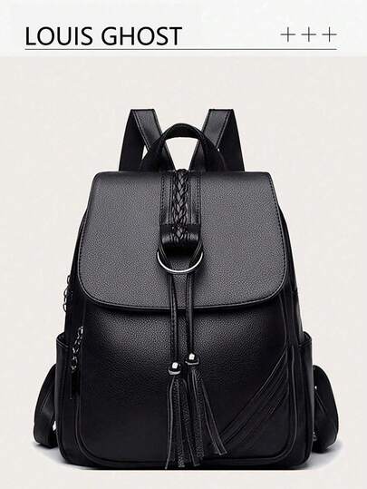 [Black And Gold Woven Tassel | Multi-Functional Japanese Commuting Backpack] This Backpack Features A Pure Black Main Hue Paired With Dazzling Golden Tassels, Perfectly Blending Practicality And Fashion Aesthetics!