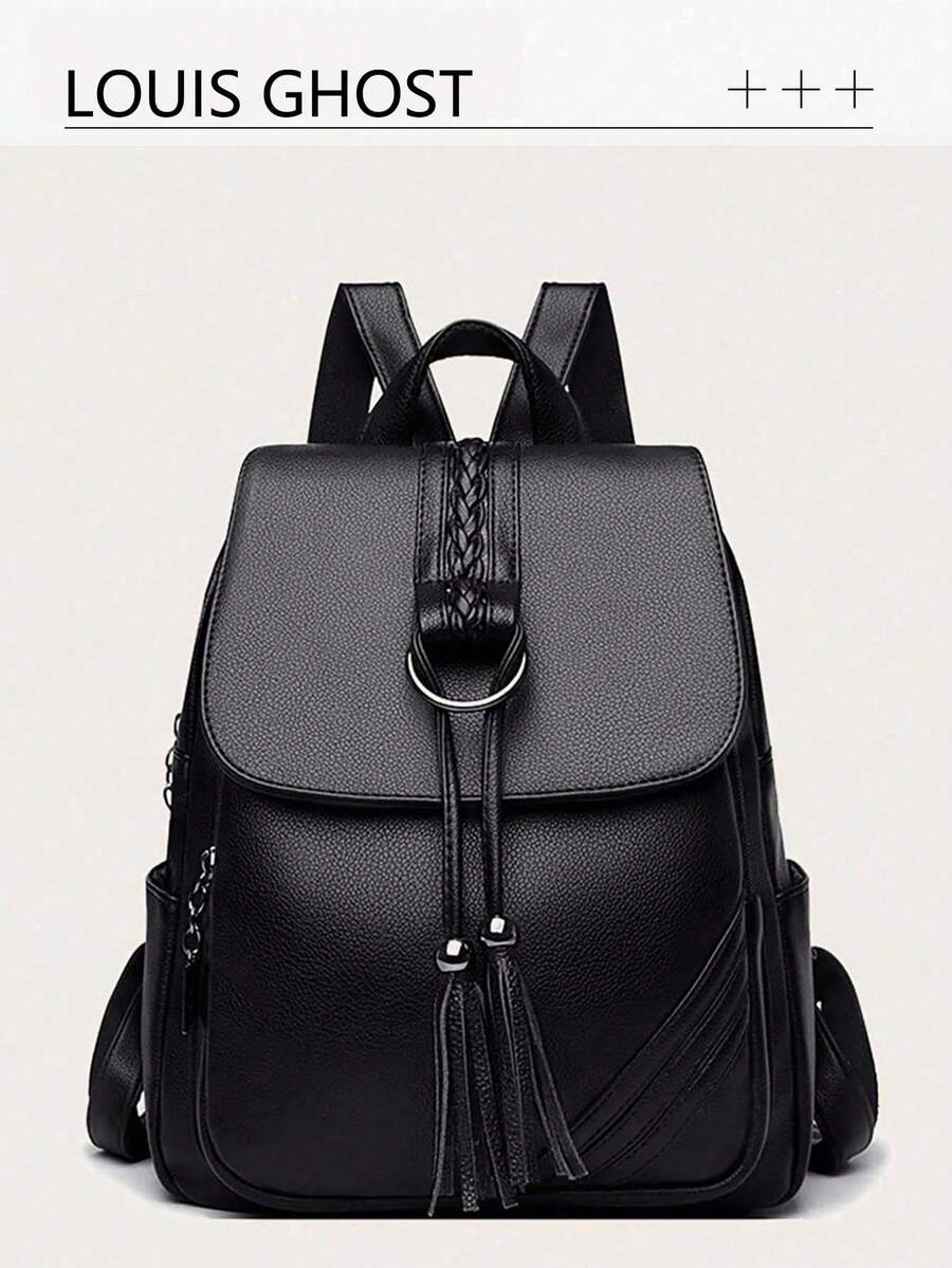 [Black And Gold Woven Tassel | Multi-Functional Japanese Commuting Backpack] This Backpack Features A Pure Black Main Hue Paired With Dazzling Golden Tassels, Perfectly Blending Practicality And Fashion Aesthetics!