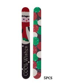 5/30pcs Christmas Nail File Red Nail Art Tool Christmas Tree, Santa Claus, Snowflake Style - Multicolor - View 12