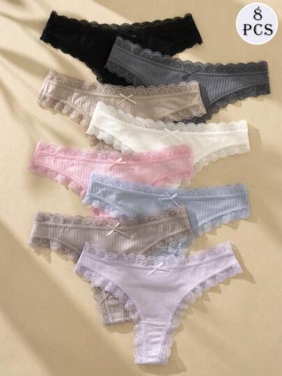 Paquete de 8 tangas de encaje para mujer, ropa interior de encaje versátil y cómoda, tangas de mujer