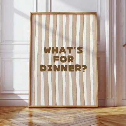 1pc Frameless What's For Dinner Poster, Beige Watercolor Stripes Print, Positive Quote Typography, Vintage Kitchen Wall Art, Funny Inspirational Quotes, Room Decor, Dorm, Housewarming Gift