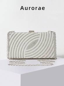 1 geantă de mână cu sclipici argintiu și strasuri, geantă de mână elegantă și elegantă pentru petreceri formale, cu lanț metalic, potrivită pentru rochii de seară, bal, evenimente formale