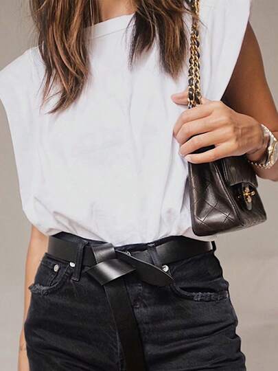 Women Summer Loose Tank Top Solid Color Cotton Round Neck Vest Sleeveless Fashion Tops Shoulder Pads T-Shirts Streetwear