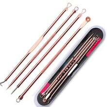 Kit de Aguja de Acero Inoxidable Rosa Metálico para Eliminar Espinillas y Blemishes - 4 Piezas para Cuidado Facial de Mujeres y Hombres - Rosa Metálico - Ver 1