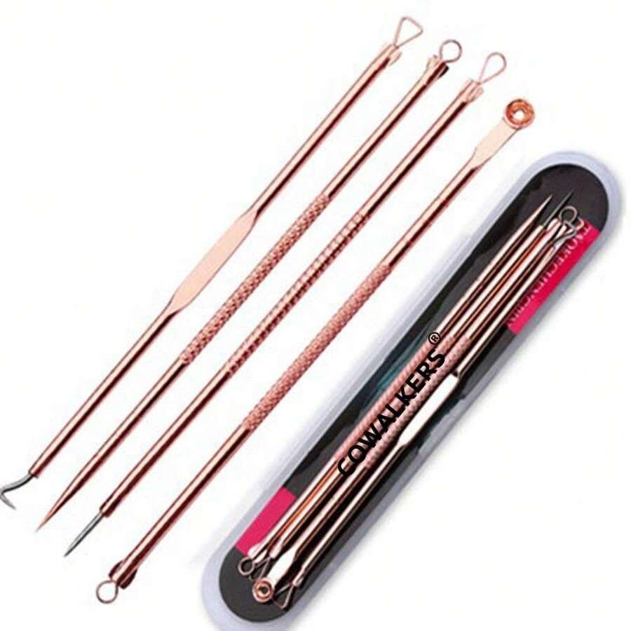 Kit de Aguja de Acero Inoxidable Rosa Metálico para Eliminar Espinillas y Blemishes - 4 Piezas para Cuidado Facial de Mujeres y Hombres - Rosa Metálico - Ver 1
