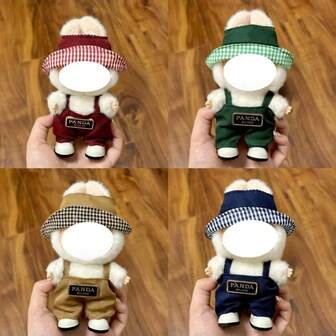 [Clothes Only] 17CM Casual Fashion Overalls, Hat 2-In-1 Set, Interchangeable Outfit For LABUBU Vinyl Doll Figures (Doll And Shoes Not Included)