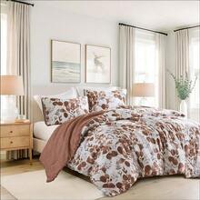 Lightweight Seersucker Botanical King Size Comforter Set, Reversible Design Bed Comforter, Premiuicrofiber Bedding Set, Comforter And Shams Set, Terracotta,24191362 - Pale Blush - 查看 1