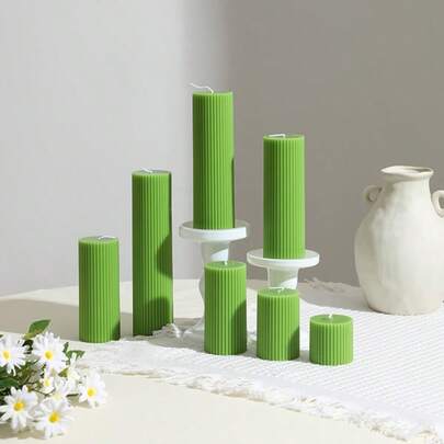 1 Pc, 1.96in~7.87in Length, European Retro Natural Grass Green Striped Scented Candle, Suitable For Home Decoration, Wedding Party, Wedding Decoration, Graduation Party, As Well As Creating A Romantic Atmosphere, Photography Props, Gift Ideas, Christmas Decorations, Christmas Gifts