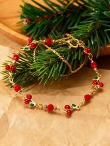 1 pieza Pulsera con dije de cereza elegante y de moda, accesorio dulce y versátil, adecuado para uso casual o como regalo